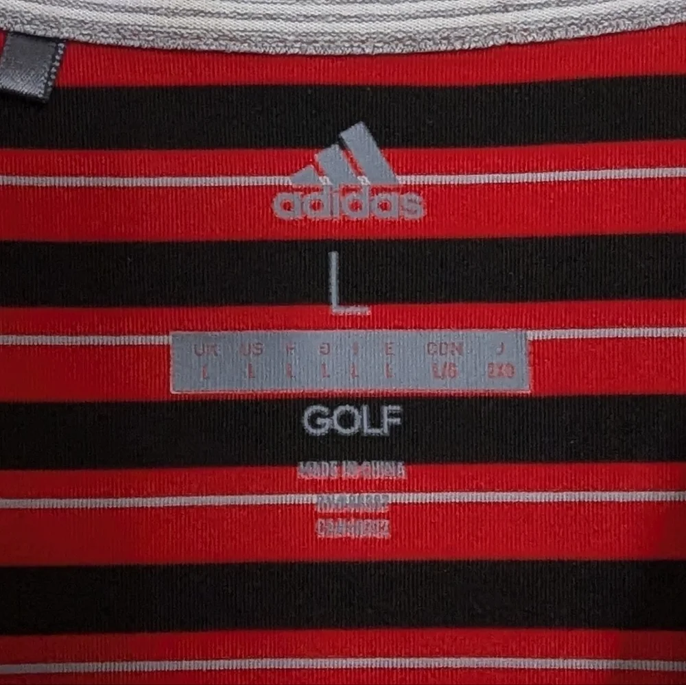 Adidas Golf Polo Men Large Red Black Striped Short Sleeve